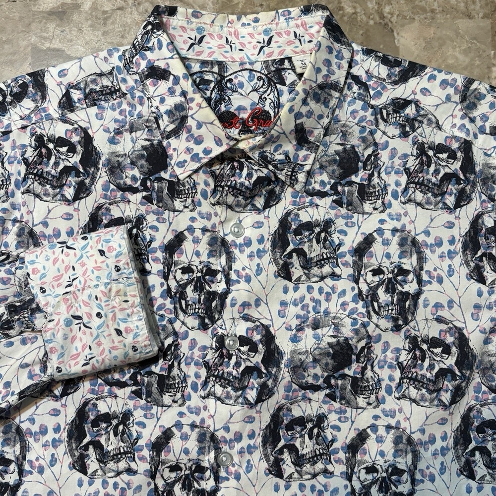 Robert Graham Shirt Mens Medium Colorful Skulls Abstract Long Sleeve Flip Cuff